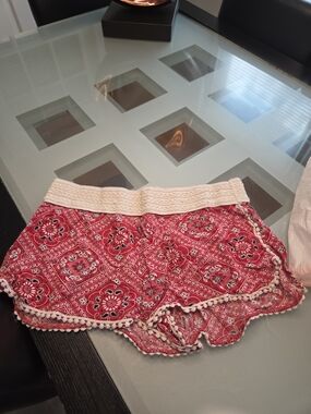 No Boundaries Red Bandana Print High Waist Shorts with Crochet Waist